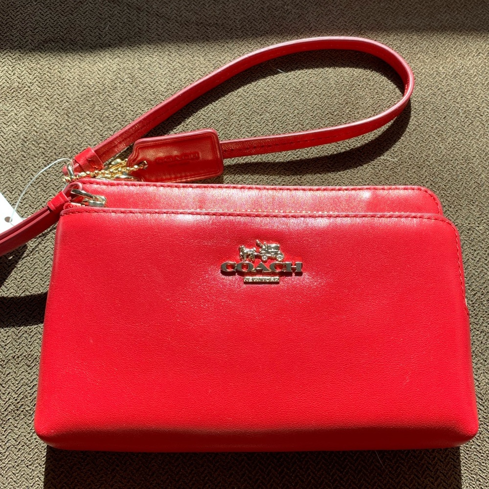 Brand New Red Coach Wristlet with Double Zipper